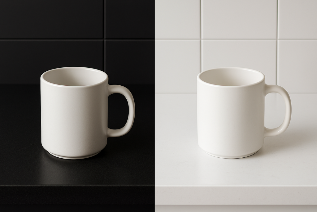 白いマグカップの背景比較写真